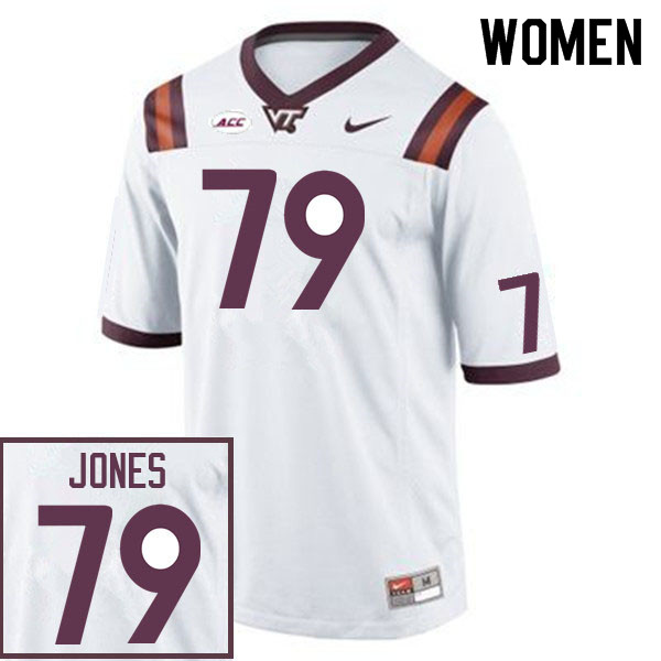 Women #79 William Jones Virginia Tech Hokies College Football Jerseys Sale-White - Click Image to Close